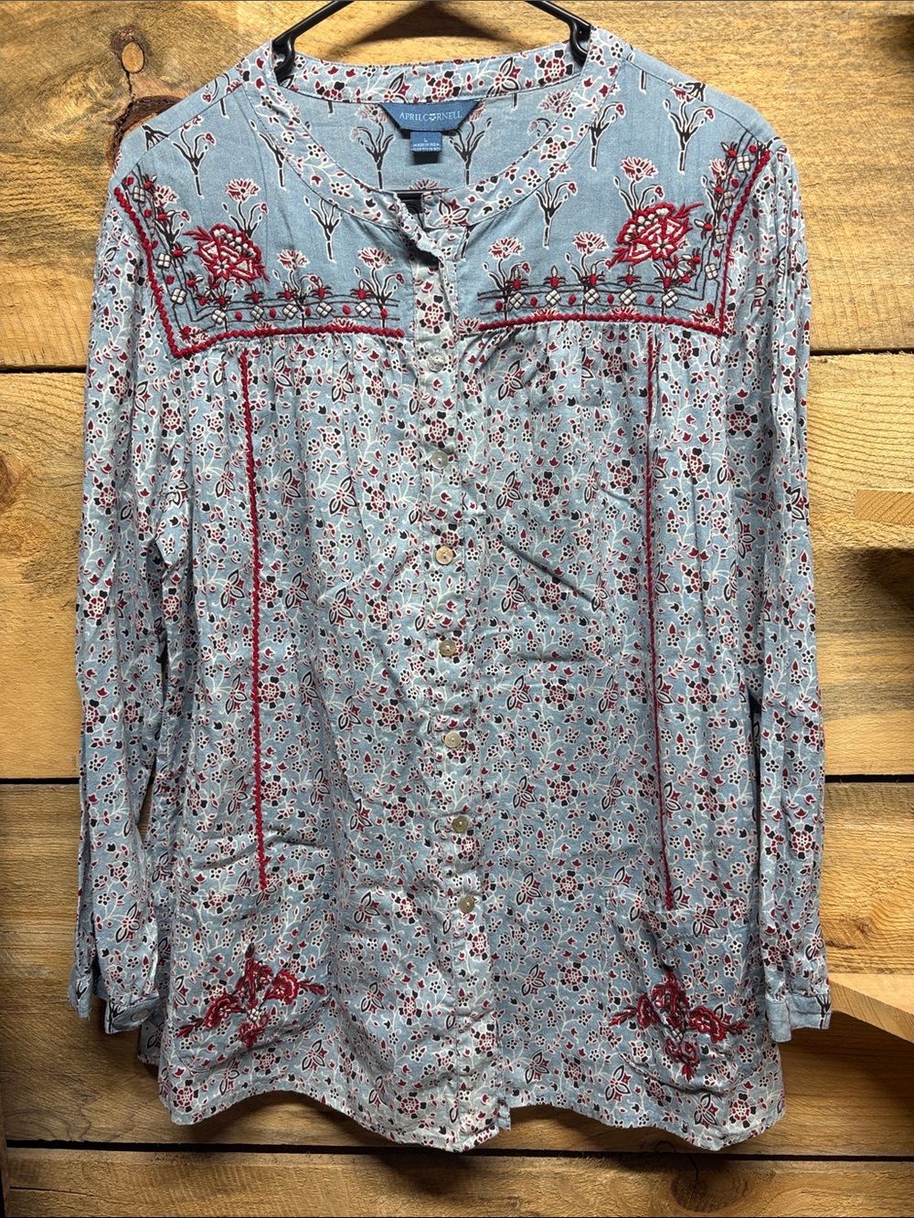 April Cornell Button Down Embroidered Long Sleeve Blouse